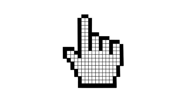 Pixelated hand cursor pointing upwards, isolated on transparent background