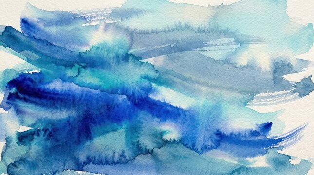 Watercolor landscape of misty mountains and rolling blue hills