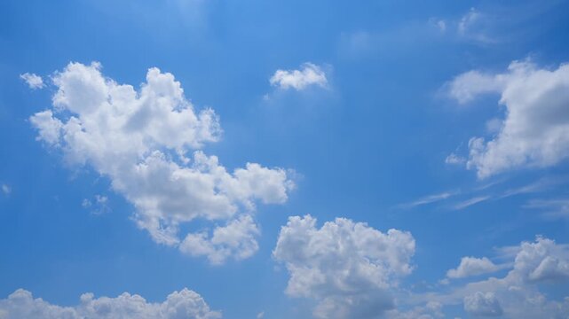 A blue sky cloud timelapse video featuring towering cumulus congestus and scattered cumulus clouds growing across a vivid blue sky, capturing tropical nature, atmospheric beauty, and dynamic weather.
