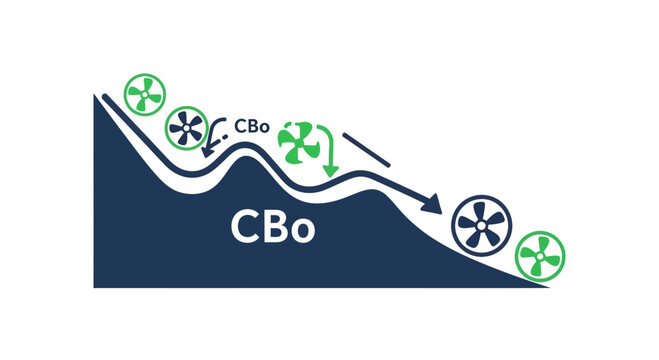 Technical Process Diagram Featuring CBo Label and Rotating Fan Icons on Wavy Slope