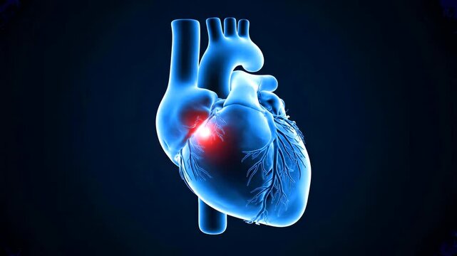 A video showcasing a human heart with a highlighted area of damage