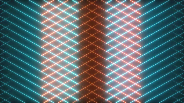 Abstract background with glowing blue and orange dots arranged in a diagonal grid pattern creating a bright digital light effect for modern technology and futuristic graphic design projects