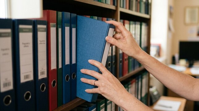 Pharmaceutical regulatory document binder filing and compliance records organization | regulatory binders | hands only close up