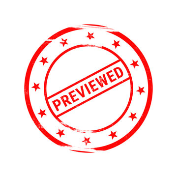 Red previewed rubber stamp, vintage grunge preview seal with stars, isolated round ink stamp icon for business document verification