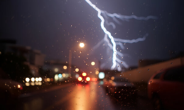 Lightning is in focus back rount out of focus.