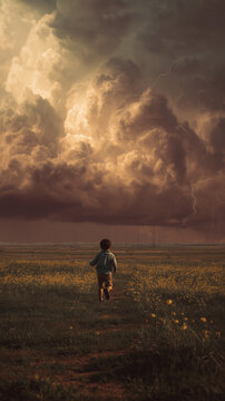 Imagine a toddler boy running from a field of all things spring into a stormy desert and it's soul getting liberated into the thunderstorms above.