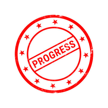 Red progress rubber stamp on white background, vintage grunge circular ink stamp, business development concept