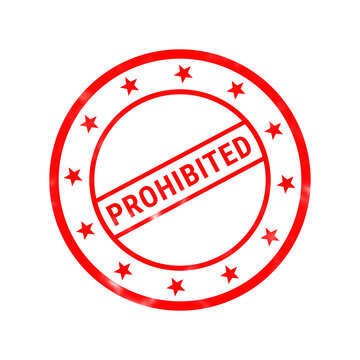 Prohibited red stamp icon, circular ban rubber stamp with stars, restricted access sign on white background