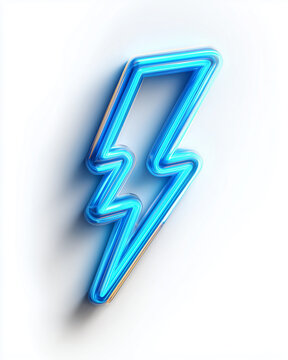 thunderbolt 3D icon. with flashes of lightning, 4k hyper realistic neon, blue design graphic vector contour neon and white background