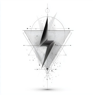 Lightening bolt and geometric design with clean lines and a transparent background. Pencil.