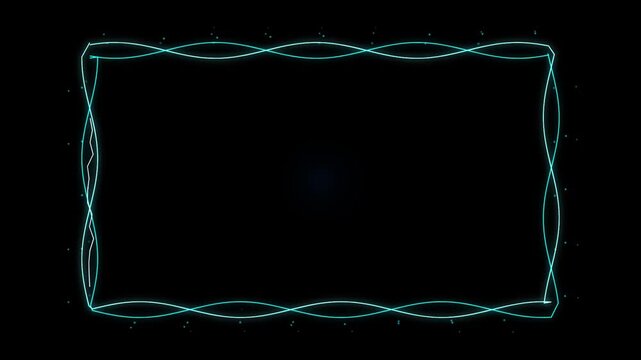 Glowing Neon Blue Rectangular Wave Border Frame Animation with Particles on a Deep Black Background