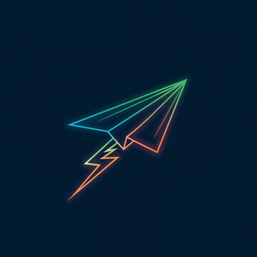 Logo Design, minimalist, futuristic tech style | A sharp paper airplane with a lightning bolt integrated into its shape.
