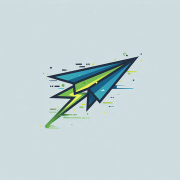 Logo Design, minimalist, futuristic tech style | A sharp paper airplane with a lightning bolt integrated into its shape.