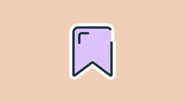 Digital reading and navigation sticker animation with a purple bookmark flag with outlined on a transparent background. Bookmark symbol for. Seamless animated icon. 4K video overlay isolated element.