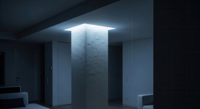 Minimalist Interior With Modern Column And Ambient Lighting