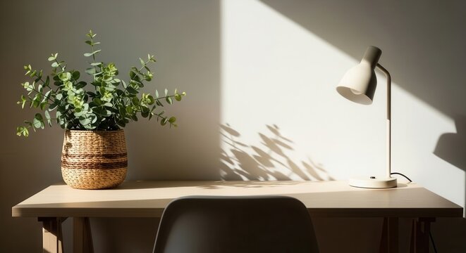 Minimalist Desk Setup With Natural Light And Greenery For Modern Home Office