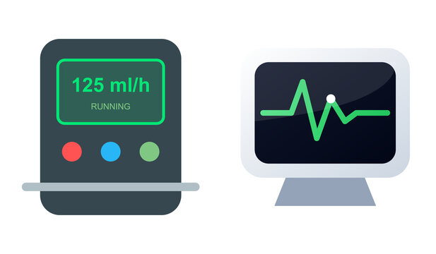 Infusion Pump Device and Heart Rate Patient Monitor Screen Icon