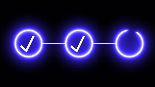 Neon line 3 step infographic process with check mark icon. step process success with check marks. Step-by-Step Guide 4k ...