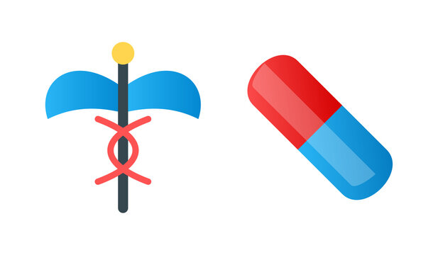 Caduceus Medical Symbol and Capsule Pill Medicine Icon Set