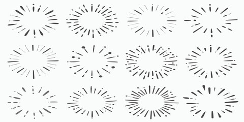 Obraz premium Radial line patterns showcase various sunburst designs on a white background