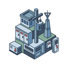 Obraz premium Professional Isometric of Data Center and Telecommunication Infrastructure with Servers Tower and Network Devices