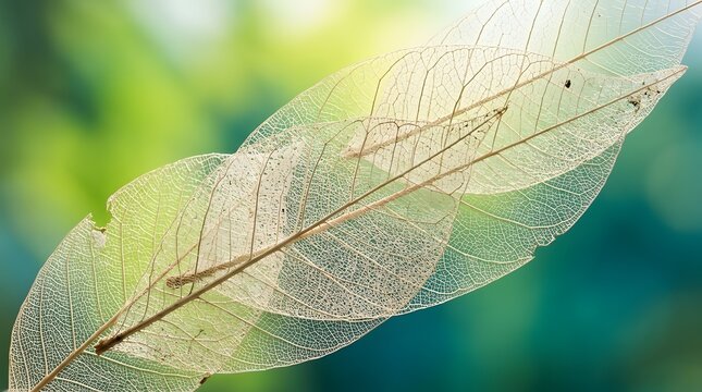 Macro view of a single delicate leaf skeleton with intricate vein network