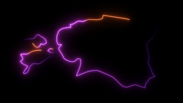 Estonia map outline with glowing neon light effect animation on a solid black background