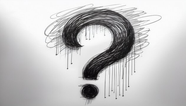 black marker pen scribble question mark on white background