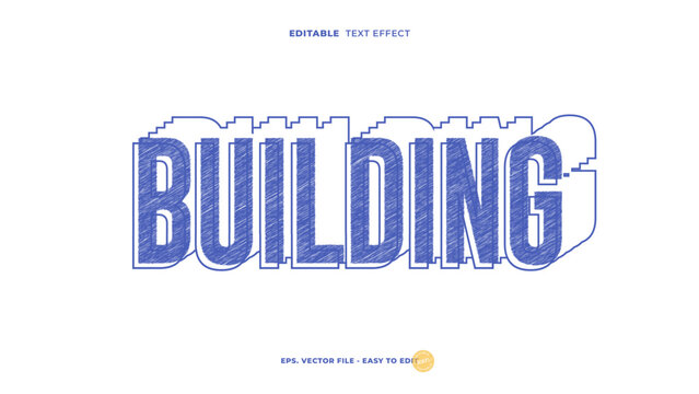 Building Sketch Text Effect, Editable Blue Pencil Text Style.