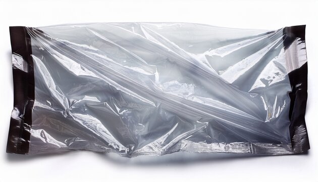 crumpled plastic wrap and cellophane texture wrinkles and specular highlights isolated on white background