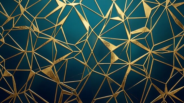 Geometric gold wireframe on dark teal background creates modern luxury patterns.