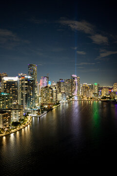 Amazing aerial stock photo of Brickell taken from far back over Brickell Bay