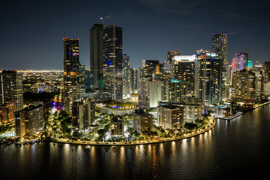 Amazing aerial stock photo of Brickell taken from far back over Brickell Bay