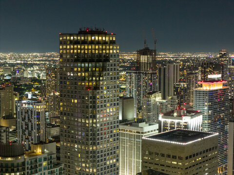Aerial photo skyscrapers in Miami financial district