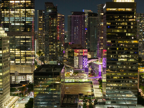 Aerial photo skyscrapers in Miami financial district
