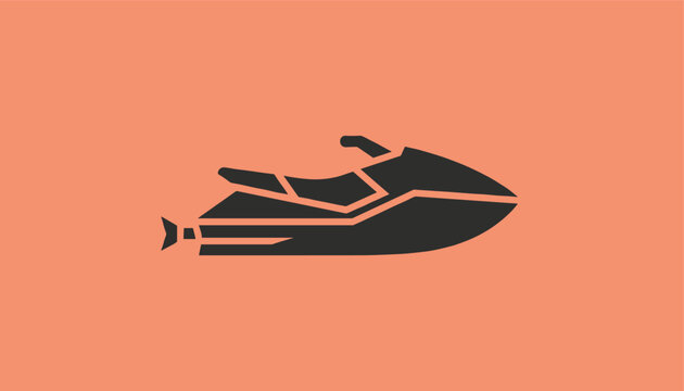 Personal watercraft or jet ski minimalist icon design isolated on a solid warm orange background for summer sport themes.