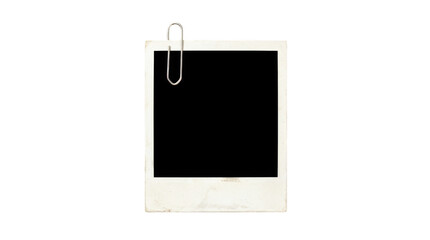 Old vintage instant photo frame with a silver metal paper clip isolated on transparent background © MD SADEQUL ISLAM
