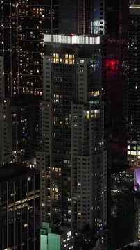 Night vertical aerial Waldorf Astoria Hotel and Residences construction Miami