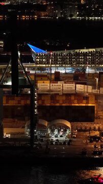 Vertical night aerial video Port of Miami 2026 4k