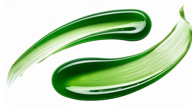 two strokes of green cosmetic gel isolated on white background