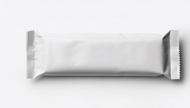 white blank flow pack wrapper mockup for a chocolate bar candy or snack food isolated on white background