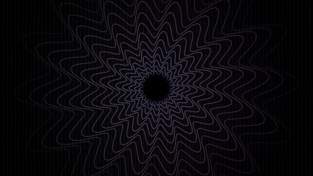 Abstract geometric pattern with concentric wavy lines on black background vector illustration, editable stroke
