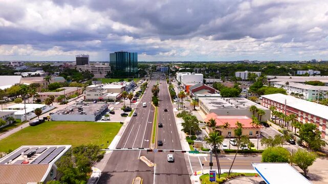 Aerial video Commercial Boulevard heading west Fort Lauderdale