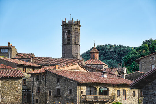 Old Spanish town with terracotta rooftops and historic architecture