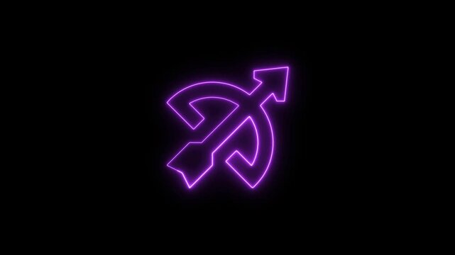 Glowing Purple Neon Sagittarius Zodiac Sign Animation on Black Background