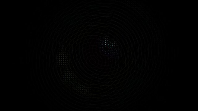 Abstract digital background with concentric circles and glowing dots vector illustration, editable stroke