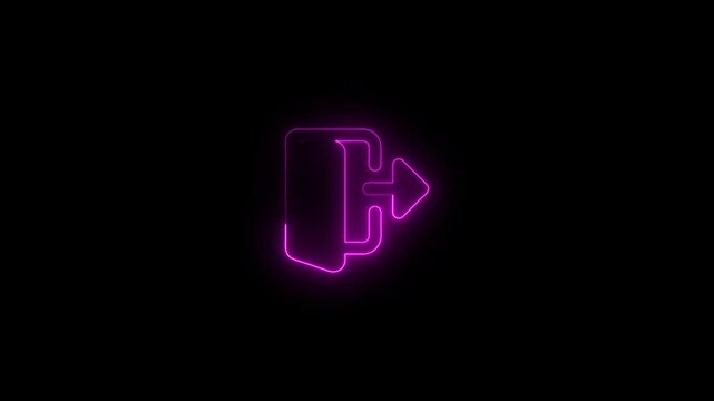 Glowing neon exit icon animation with purple light effect on black background
