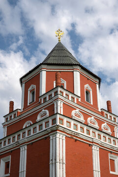 The dome of the ancient Bridge tower is close-up. Izmailovo manor, Moscow, Russia (vertical)
