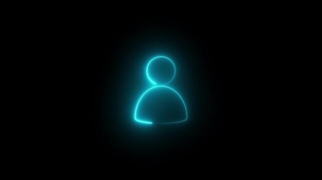 Glowing blue user profile icon animation looping in dark video footage