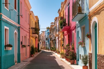 Fototapeta premium Charming street scene: bright facades and calm atmosphere